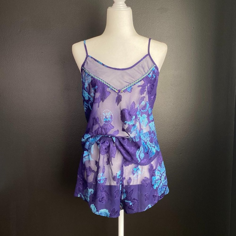 80's Vintage Dark Floral Lingerie Top & Shorts Set